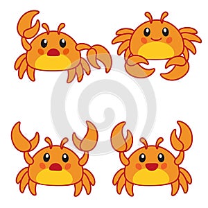 Set Marine life. Vector isolated elements. Cute crab